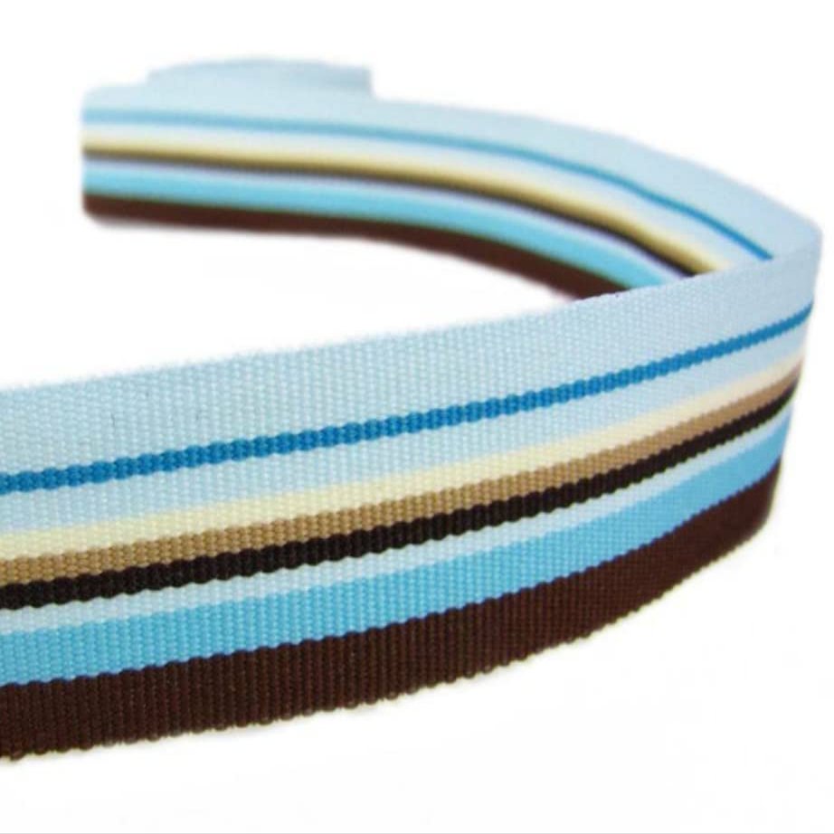 1 Pcs 7/8"W Striped Grosgrain Ribbon Blue Brown 5 Yards, Stripe Ribbon for Gift Wrapping | #AA120RK