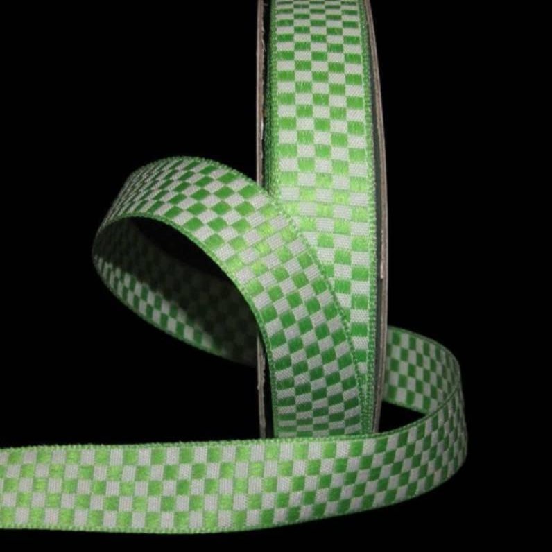 1 Pcs 5/8"W Checked Gingham Woven Jacquard Ribbon Green White 5 Yards, Gingham Ribbon for Gift Wrapping | #AA120RK