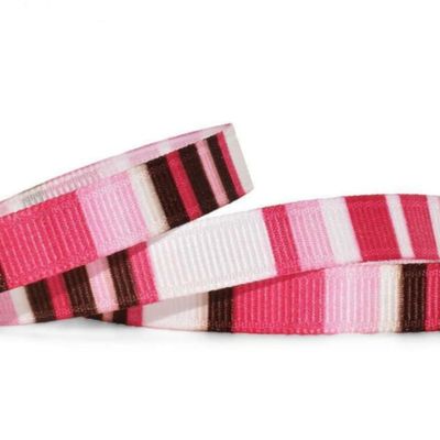 1 Pcs 3/8"W Horizontal Striped Grosgrain Ribbon Pink Brown White 10 Yards, Ribbon for Gift Wrapping | #AA120RK