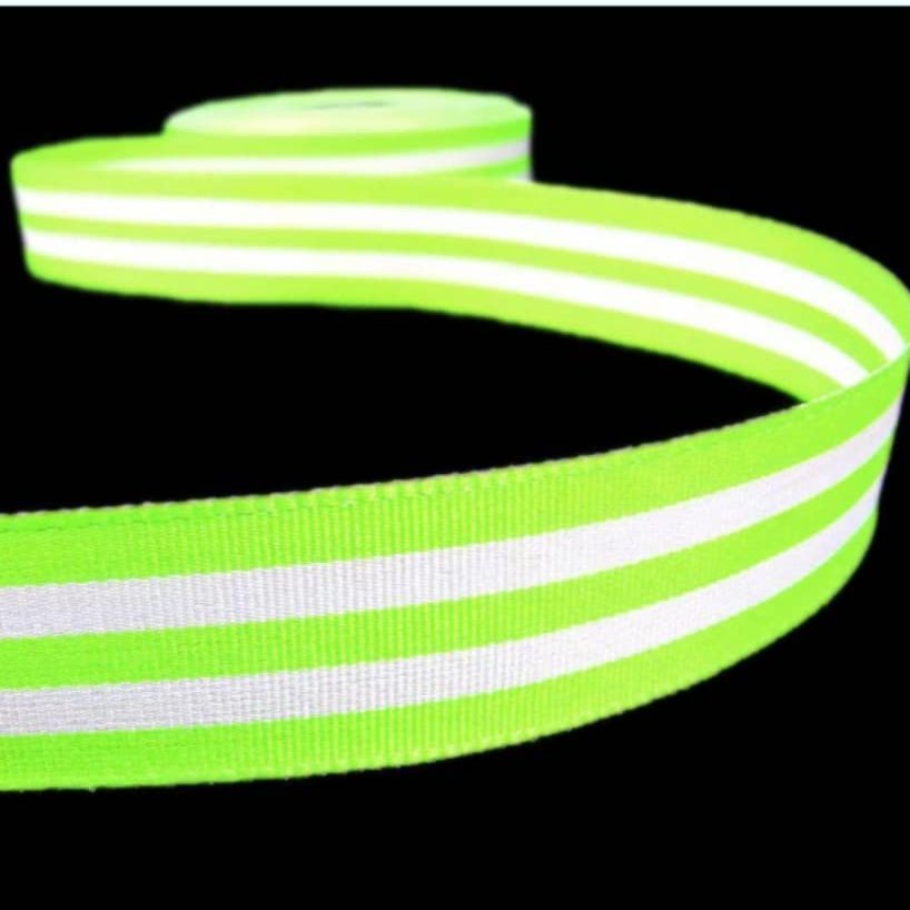 1 Pcs 7/8"W Striped Grosgrain Ribbon Lime Green White 5 Yards, Stripe Ribbon for Gift Wrapping | #AA120RK