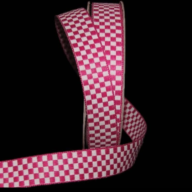 1 Pcs 5/8"W Checked Gingham Woven Jacquard Ribbon Bright Pink White 5 Yards, Gingham Ribbon for Gift Wrapping | #AA120RK