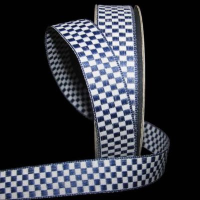 1 Pcs 5/8"W Checked Gingham Woven Jacquard Ribbon Navy Blue White 5 Yards, Gingham Ribbon for Gift Wrapping | #AA120RK