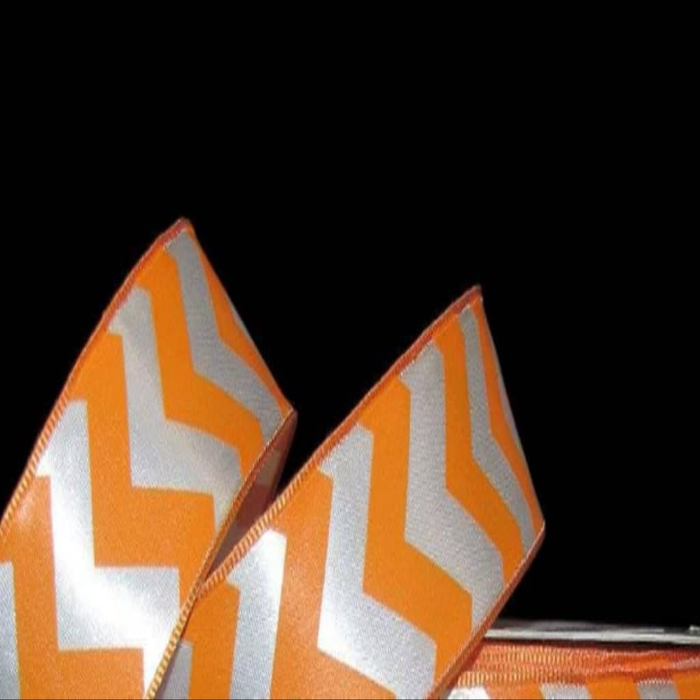 1 Pcs 2 1/2"W Chevron Stripes Satin Wired Ribbon Light Orange White 5 Yards, Chevron Ribbon for Gift Wrapping | #AA120RK