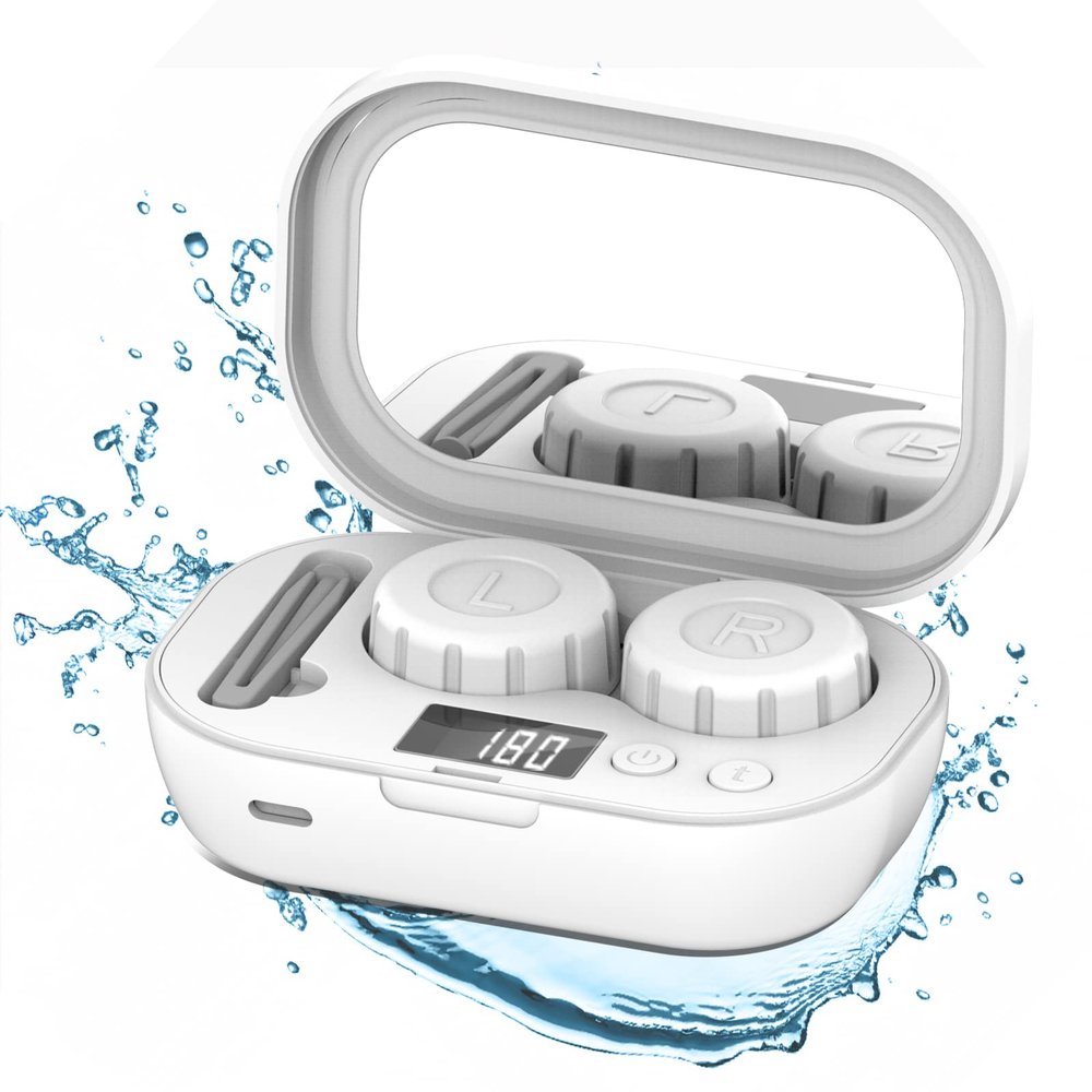 MUGLE Portable Ultrasonic Contact Lens Cleaner with USB Charger - Fit Disposable Soft, Colored & RGP Lenses - Travel & Home (White)