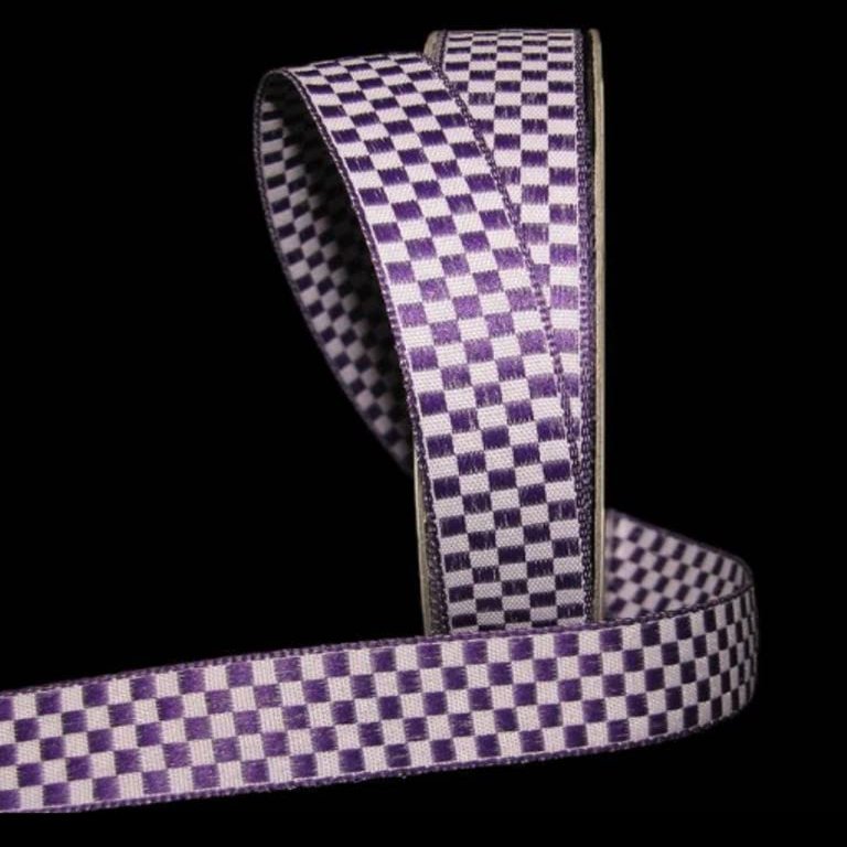 1 Pcs 5/8"W Checked Gingham Woven Jacquard Ribbon Purple White 5 Yards, Gingham Ribbon for Gift Wrapping | #AA120RK