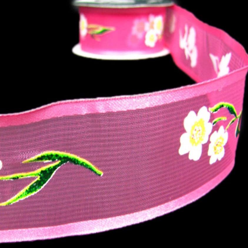 1 Pcs 1 1/2"W Sheer Satin Edge Wired Ribbon Pink 5 Yards, Ribbon for Gift Wrapping | #AA120RK