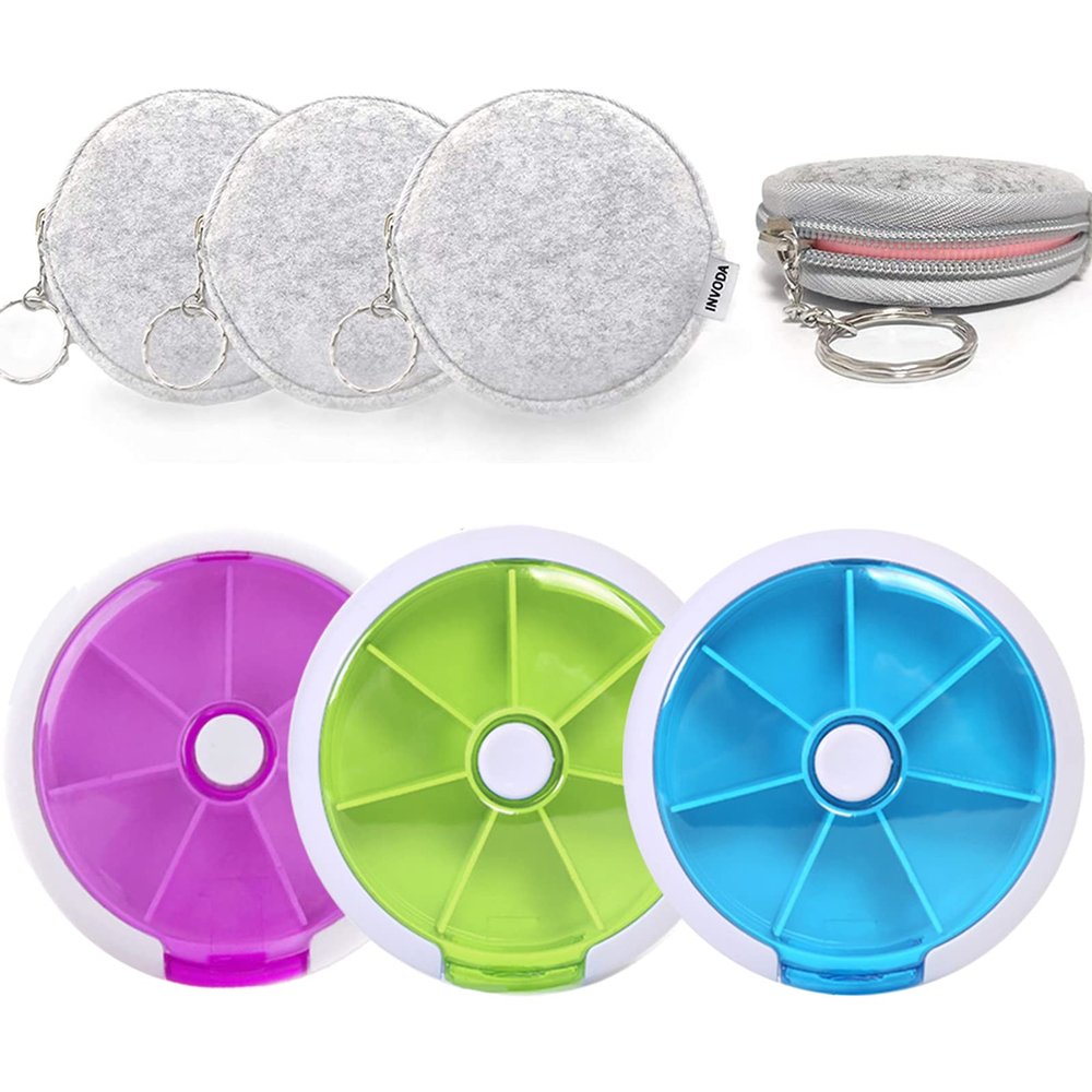 3PCS Pill Organizer Travel Pill case for Purse Portable Medicine case Small Weeks Pill Box for Vitamins/Fish Oil/Pills/Supplements (3PCS+3Bag)