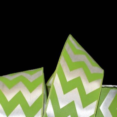 1 Pcs 2 1/2"W Chevron Stripes Satin Wired Ribbon Green White 5 Yards, Chevron Ribbon for Gift Wrapping | #AA120RK