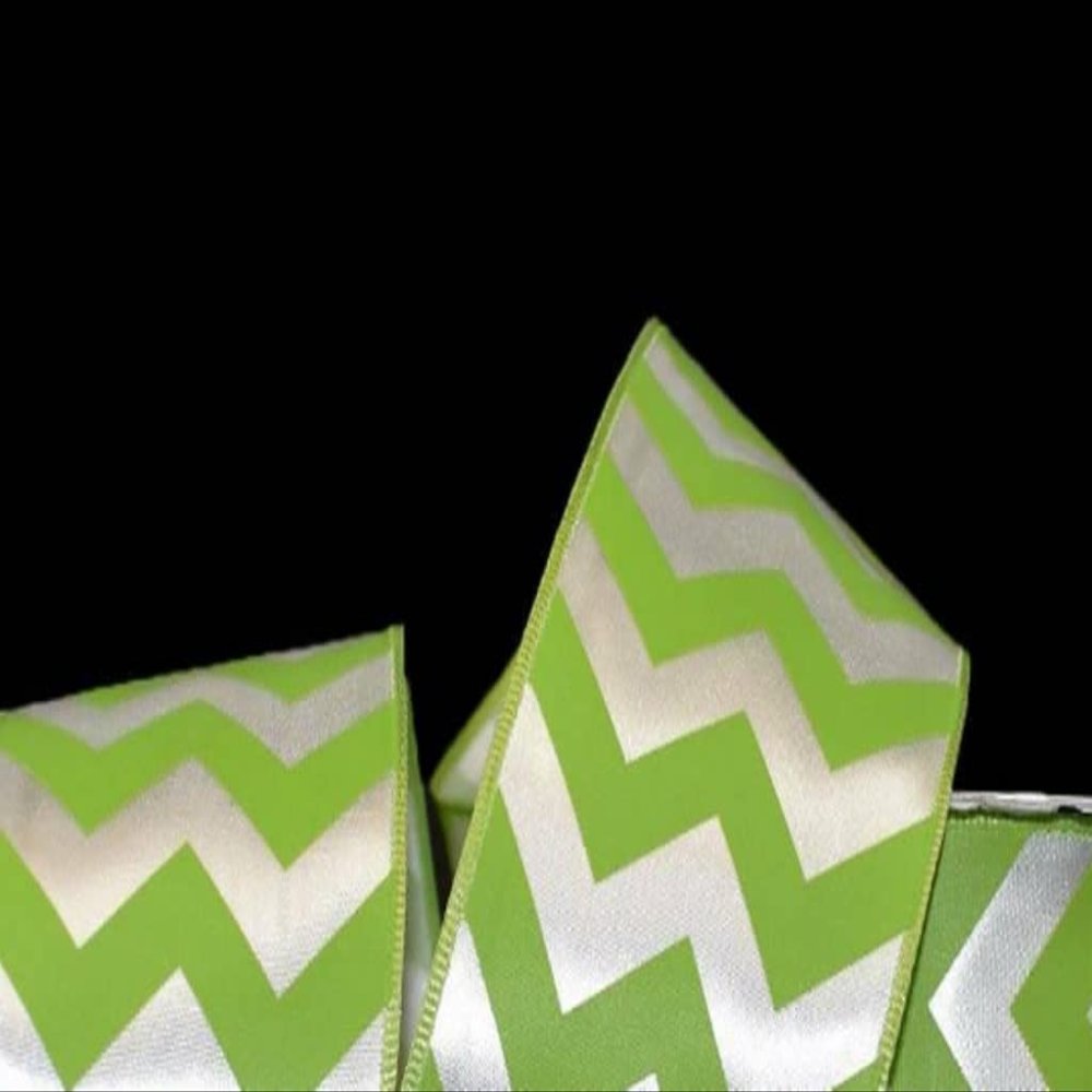 1 Pcs 2 1/2"W Chevron Stripes Satin Wired Ribbon Green White 5 Yards, Chevron Ribbon for Gift Wrapping | #AA120RK