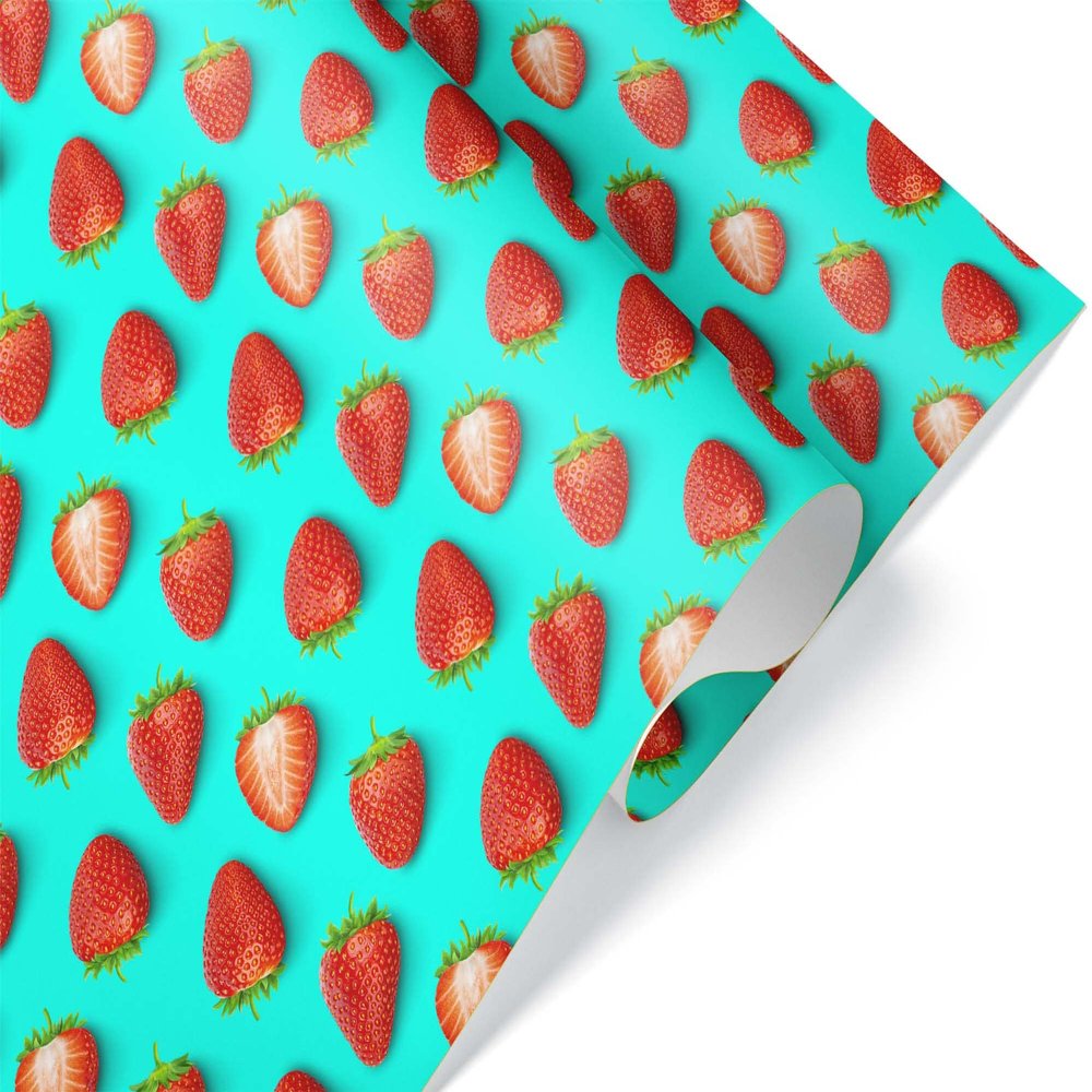 Turquoise Strawberry Gift Wrap, 12 foot x 30 inch roll