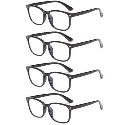 4 Pairs Mens Womens Unisex Big Frame Reading Glasses Blue Light Blocking Readers (8082S BK x 4, 1, multiplier_x)