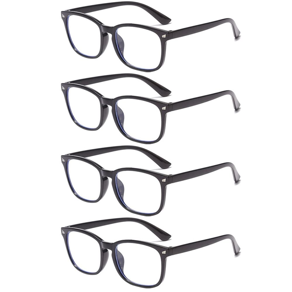4 Pairs Mens Womens Unisex Big Frame Reading Glasses Blue Light Blocking Readers (8082S BK x 4, 1, multiplier_x)