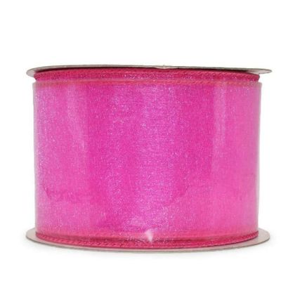 1 Pcs 2 1/2"W Spool Sheer Wired Ribbon Hot Pink Color 10 Yards, Ribbon for Gift Wrapping | #AA120RK
