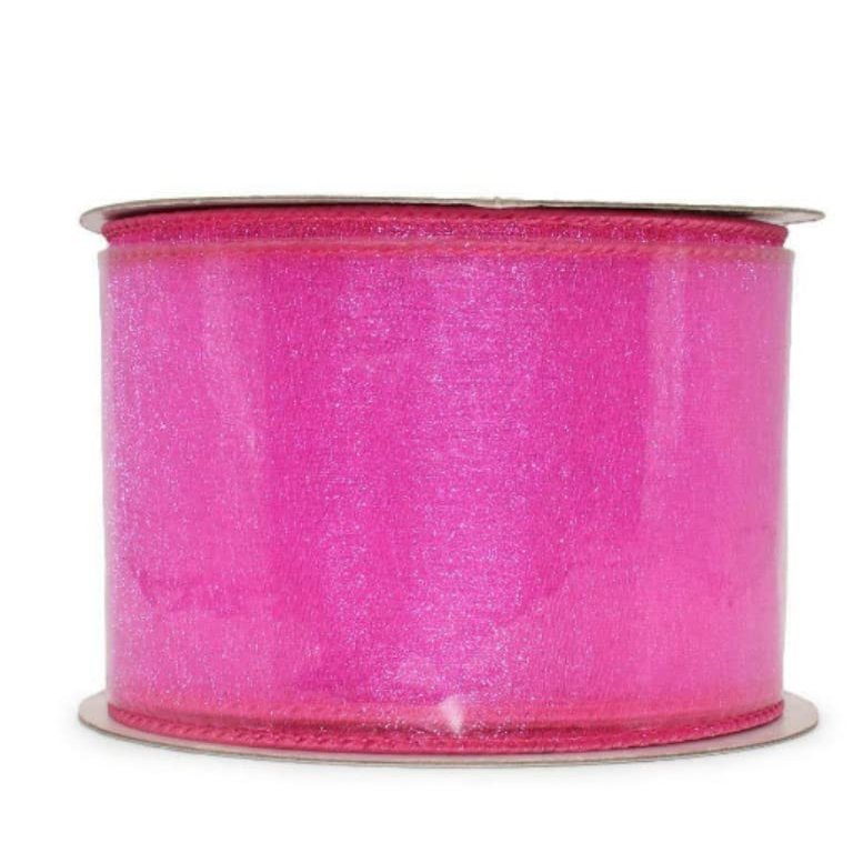 1 Pcs 2 1/2"W Spool Sheer Wired Ribbon Hot Pink Color 10 Yards, Ribbon for Gift Wrapping | #AA120RK