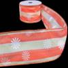 1 Pcs 2 1/2"W Sheer Wired Ribbon Orange Yellow Stripe Daisy Flowers 10 Yards, Ribbon for Gift Wrapping | #AA120RK view 1
