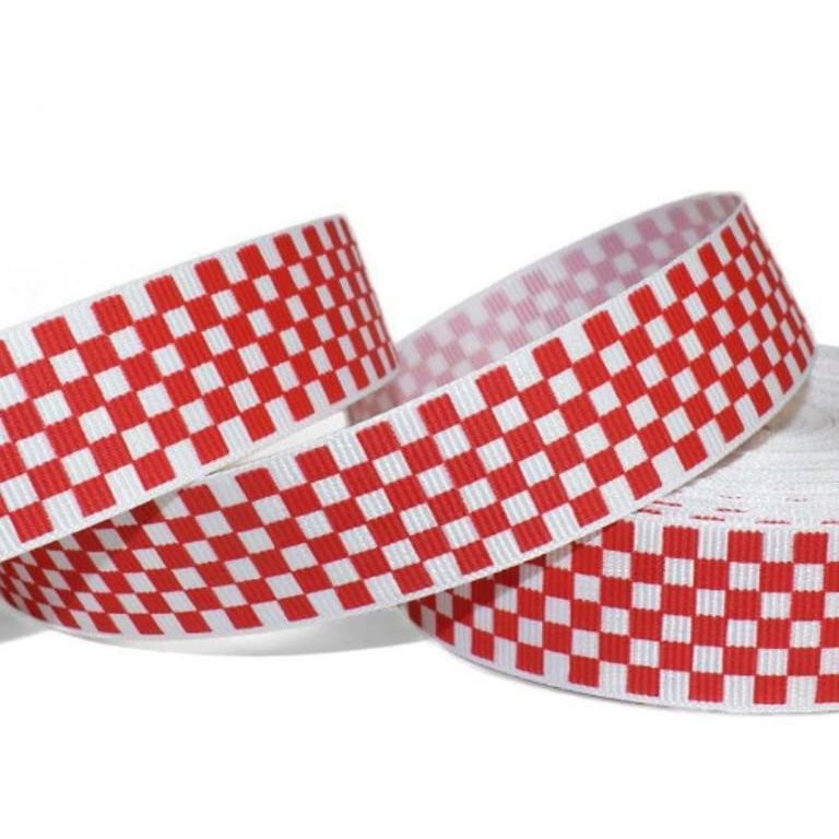 1 Pcs 1"W Checkered Gingham Grosgrain Ribbon Red White 5 Yards, Gingham Ribbon for Gift Wrapping | #AA120RK