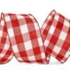 1 Pcs 2 1/2"W Gingham Checked Wired Ribbon Red and White 5 Yards, Gingham Ribbon for Gift Wrapping | #AA120RK view 1