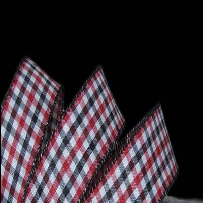 1 Pcs 1 1/2"W Jello Gingham Wired Ribbon Black Red White 20 Yards, Ribbon for Gift Wrapping | #AA120RK