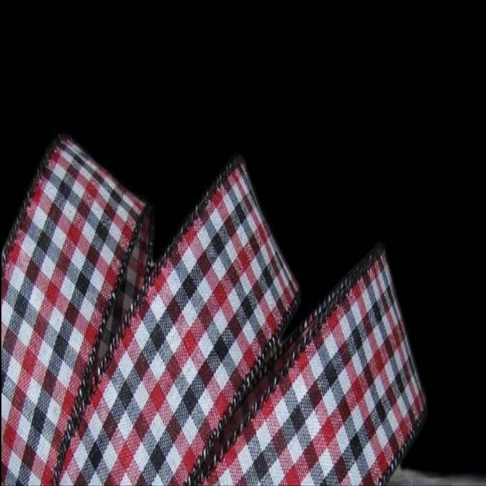 1 Pcs 1 1/2"W Jello Gingham Wired Ribbon Black Red White 20 Yards, Ribbon for Gift Wrapping | #AA120RK