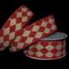 1 Pcs 1 1/2"W Jester Harlequin Diamond Wired Ribbon Red Beige Brown 10 Yards, Ribbon for Gift Wrapping | #AA120RK view 1