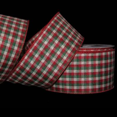 1 Pcs 2 1/2"W Plaid Gingham Wired Ribbon Red Green 10 Yards, Ribbon for Gift Wrapping | #AA120RK