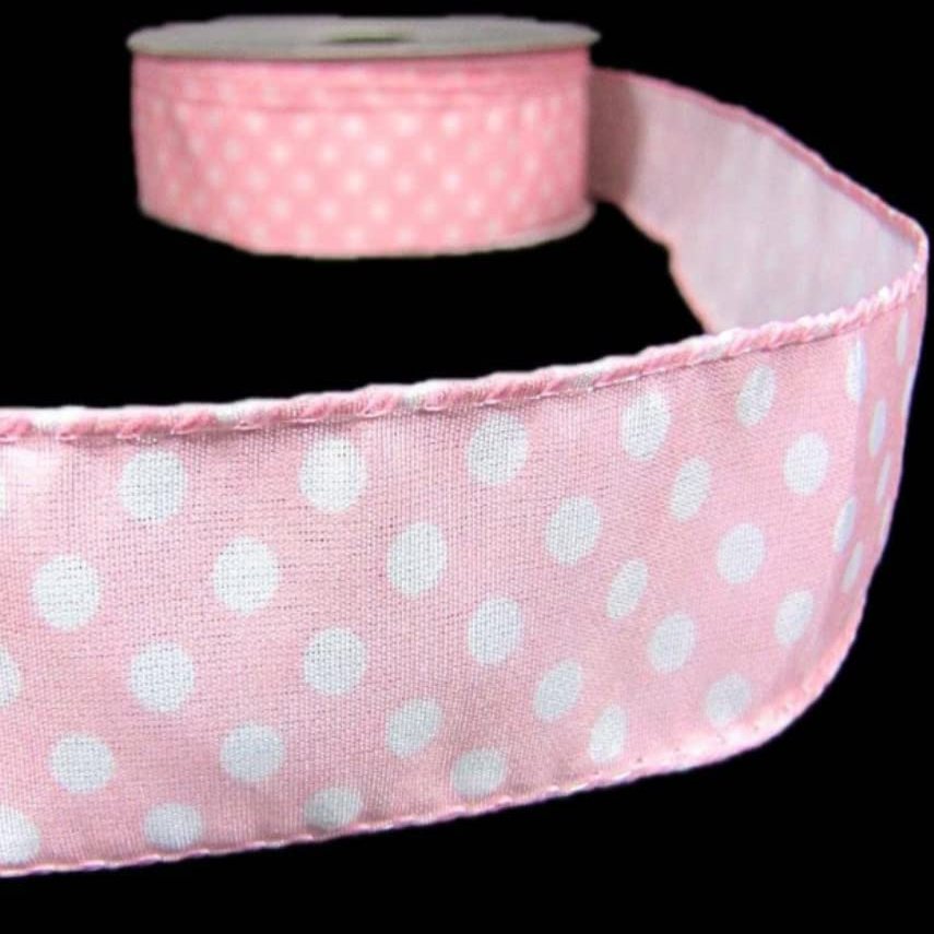 1 Pcs 1 1/2"W Baby Polka Dot Wired Ribbon Light Pink Pastel 5 Yards, Ribbon for Gift Wrapping | #AA120RK