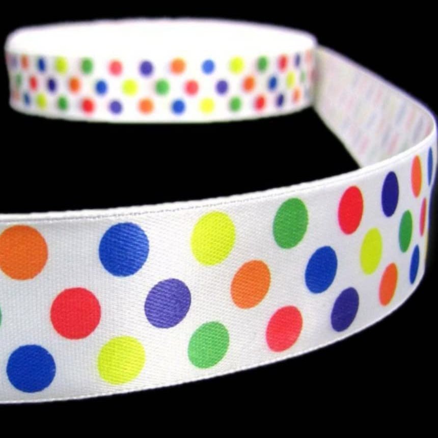 1 Pcs 7/8"W Polka Dot Satin Ribbon Red Blue Green Yellow Orange 5 Yards, Ribbon for Gift Wrapping | #AA120RK
