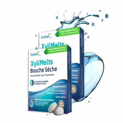 XYLIMELTS 80 adhesive tablets against dry mouth and cavities Sweet mint discreet and can be used during day and night against dry mouth when waking Vegan