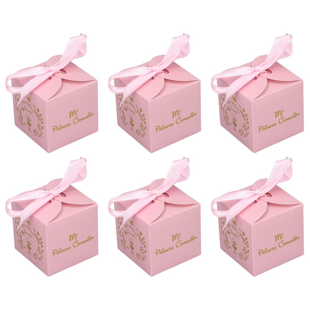 50pcs Favor Boxes 2 6x2 6x2 6 inches tissueBoxes, SmallBoxes, with Ribbons Candy Box for Wedding Favors Infants Shower Bridal Shower Birthday Party (Pink), SmallBoxes, 50pcs Favor Bo