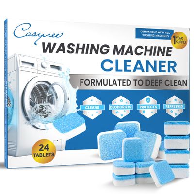 24 Washer Cleaner Tablets  Deep Cleans & Deodorizes All Washers, Removes Grime & Odor, Powerful Descaling Formula, Eco-Friendly, 1-Year Supply, Septic Safe