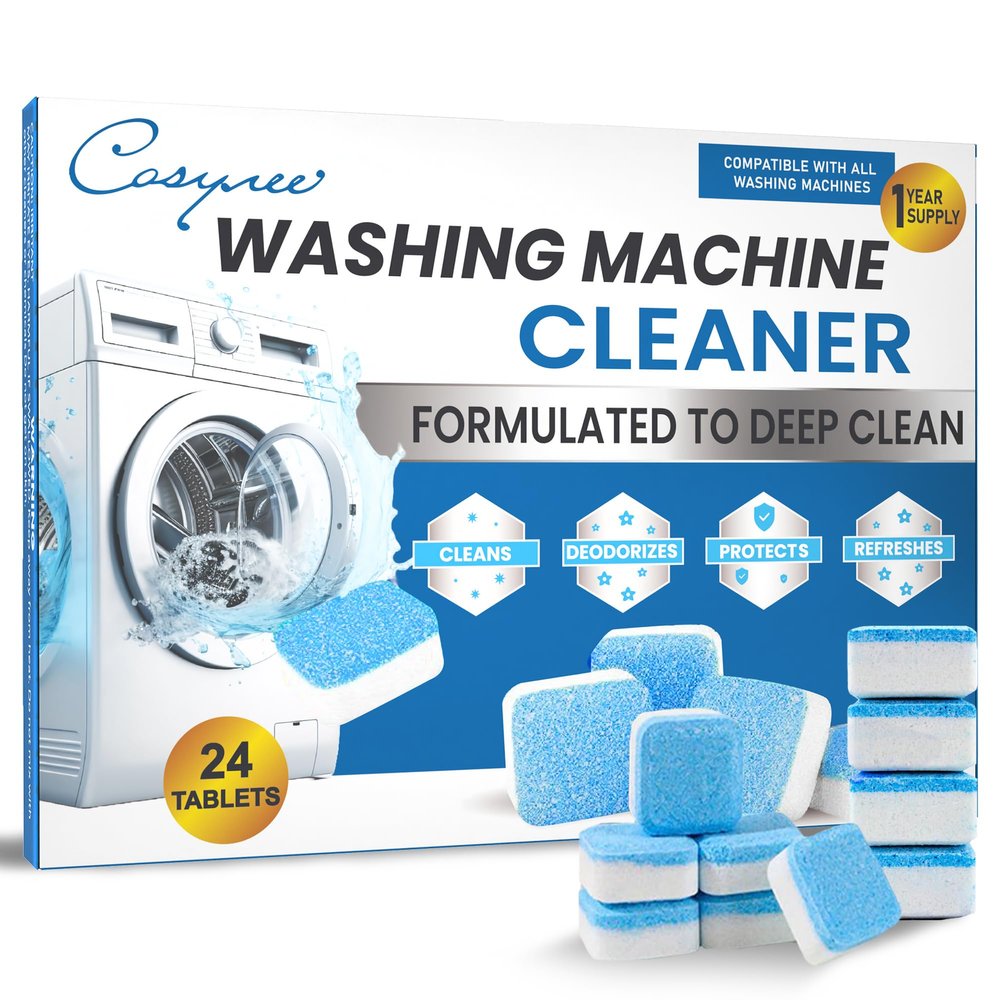 24 Washer Cleaner Tablets Deep Cleans & Deodorizes All Washers, Removes Grime & Odor, Powerful Descaling Formula, Eco-Friendly, 1-Year Supply, Septic Safe