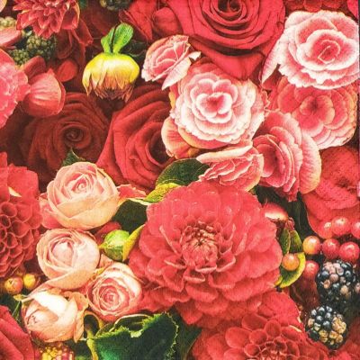AM Dcor - 20 Count Soft 3-Ply Tissue Decoupage Luncheon Paper Napkins -13" x 13" (Unfolded) (Red Roses Dahlia, 13x13 Inch (Pack of 20))