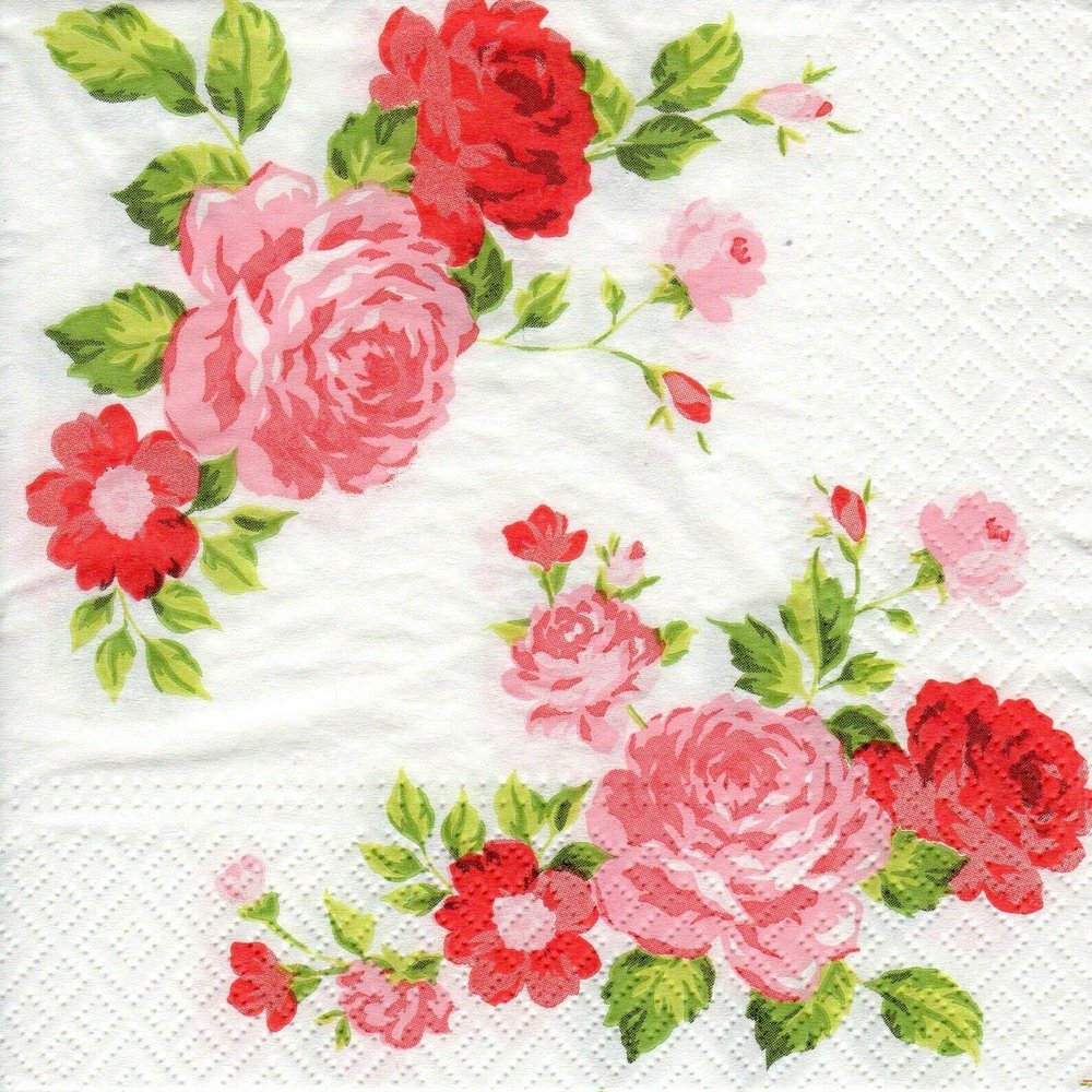 AM Dcor - 20 Count Soft 3-Ply Tissue Decoupage Luncheon Paper Napkins -13" x 13" (Unfolded) (Roses Composition, 13x13 Inch (Pack of 20))