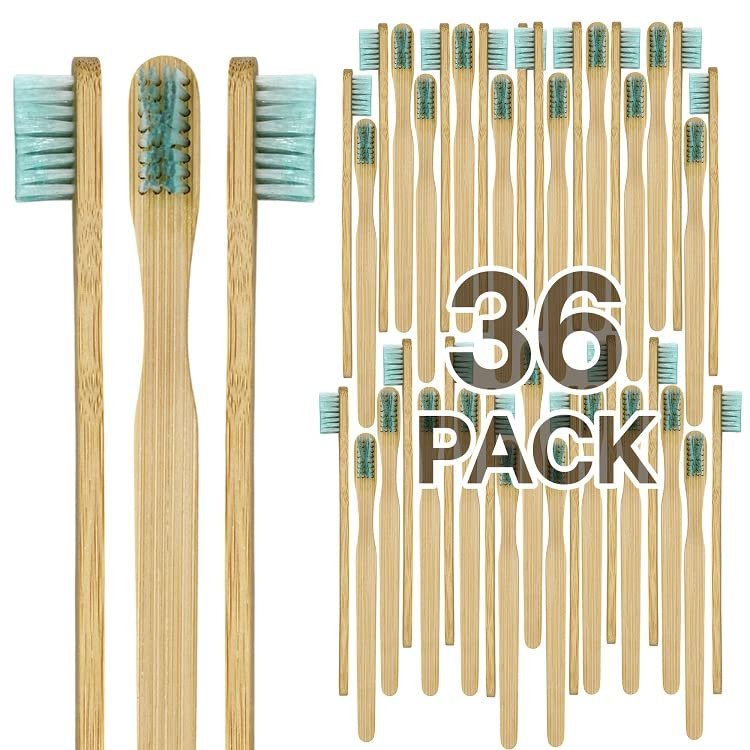 Bottles N Bags 36 Prepasted Toothbrushes Bamboo,Individually Wrapped Biodegradable Vegan Eco Friendly,Soft Bristles Refreshing Mint Flavors,Great in Home and Fits Compact for Travel !