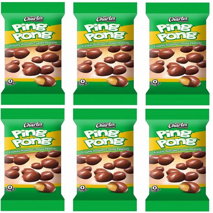 Charles Chocolates Bite Size Chocolate Candy - 50g Product of Jamaica (Charles Ping Pong 50g Chocolate Covered Peanuts) 6 Pack, 1.76 Ounce