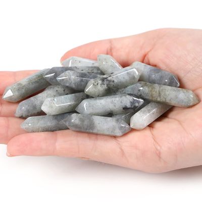 10 PCS Grey Labradorite Healing Crystals Wands Polished Tumbled Stones Bulk Natural Hexagonal Pointed Reiki Energy Balancing Meditation Therapy Chakra Pocket Wand Set Gift