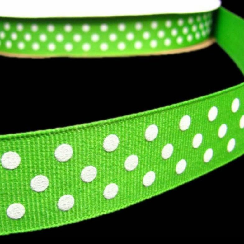 1 Pcs 7/8"W Swiss Polka Dot Polkadot Grosgrain Ribbon Kelly Green White 5 Yards, Polka Dot Ribbon for Gift Wrapping | #AA120RK