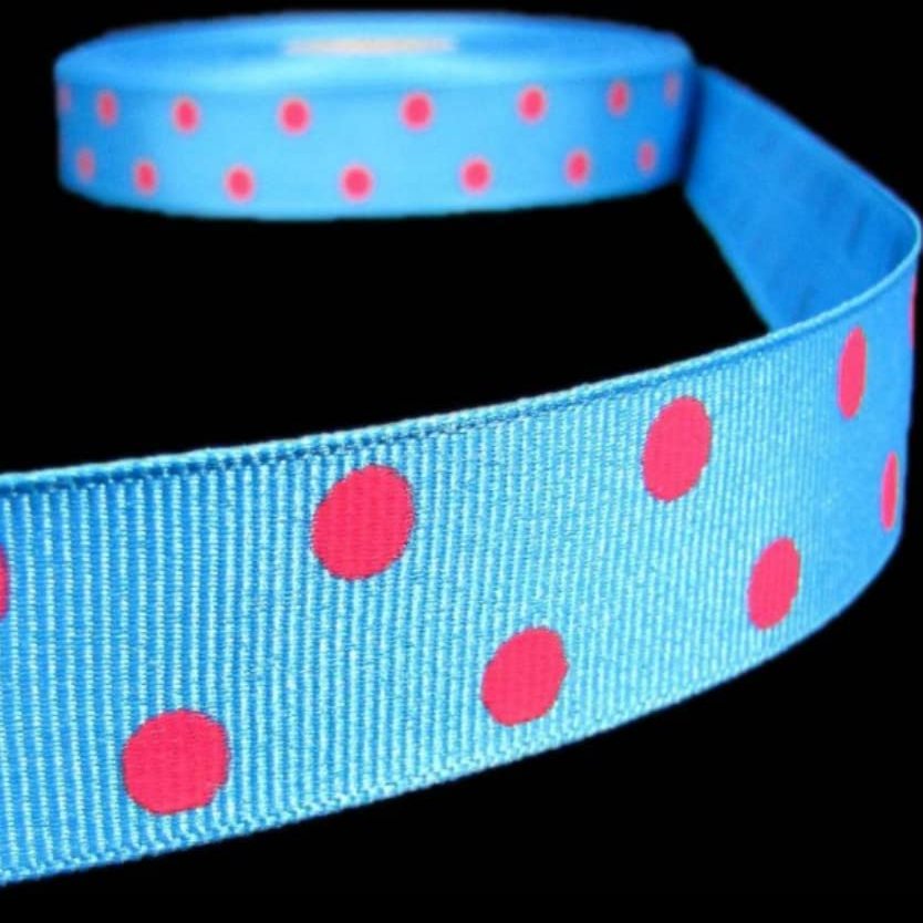1 Pcs 7/8"W Polka Dot Polkadot Grosgrain Ribbon Blue Pink 5 Yards, Polka Dot Ribbon for Gift Wrapping | #AA120RK