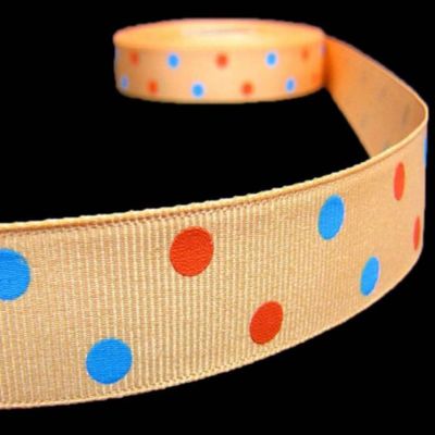 1 Pcs 7/8"W Polka Dot Polkadot Grosgrain Ribbon Orange Creamscicle Blue 5 Yards, Polka Dot Ribbon for Gift Wrapping | #AA120RK