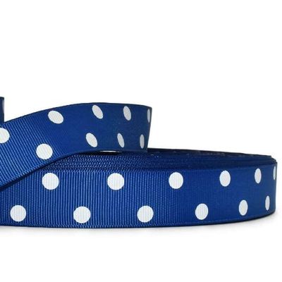 1 Pcs 7/8"W Polka Dot Grosgrain Ribbon Royal Blue White 5 Yards, Polka Dot Ribbon for Gift Wrapping | #AA120RK