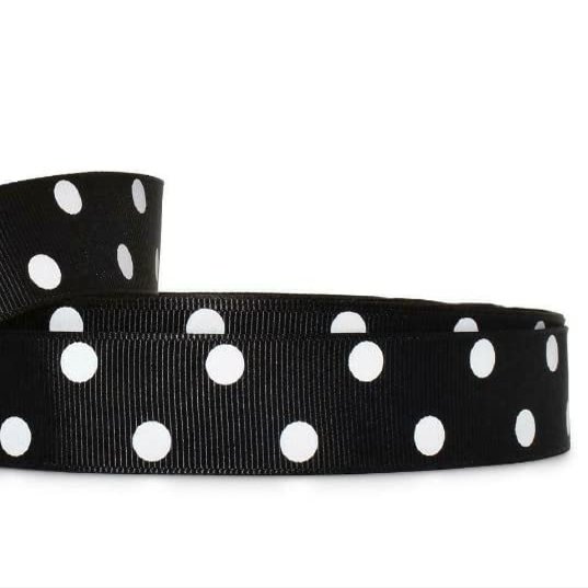 1 Pcs 7/8"W Polka Dot Grosgrain Ribbon Black White 5 Yards, Polka Dot Ribbon for Gift Wrapping | #AA120RK