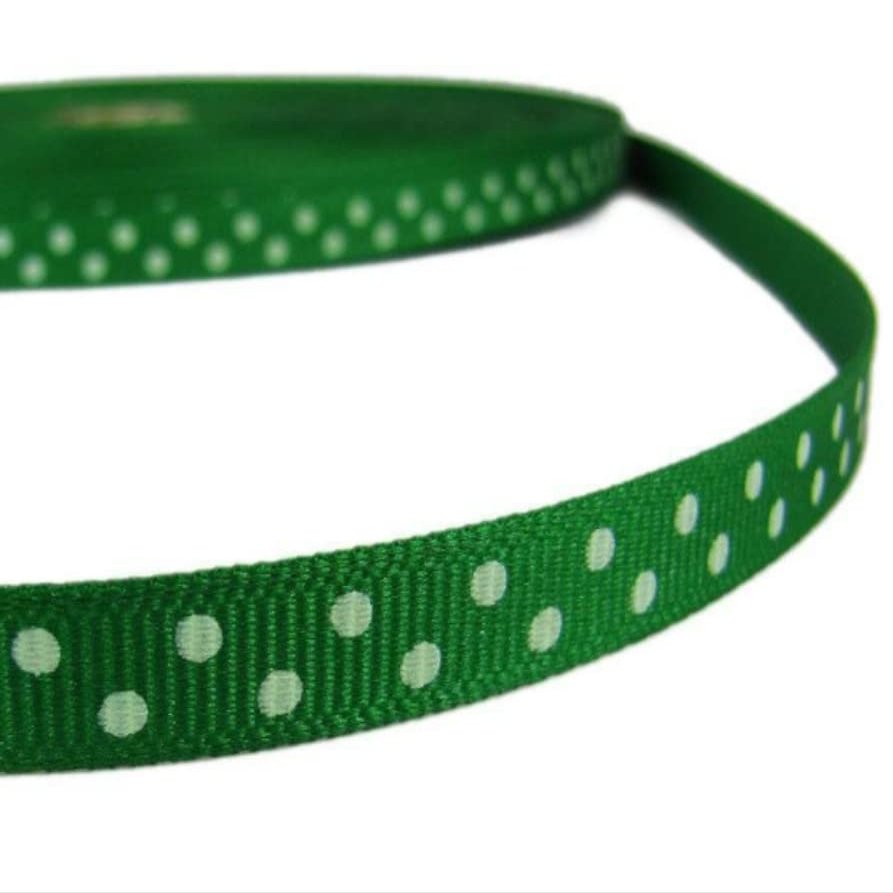 1 Pcs 3/8"W Confetti Swiss Polka Dot Grosgrain Ribbon Green White 10 Yards, Ribbon for Gift Wrapping | #AA120RK