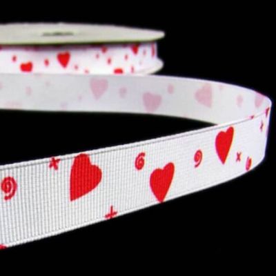 1 Pcs 5/8"W Grosgrain Ribbon Lime Red White Hearts 5 Yards, Ribbon for Gift Wrapping | #AA120RK