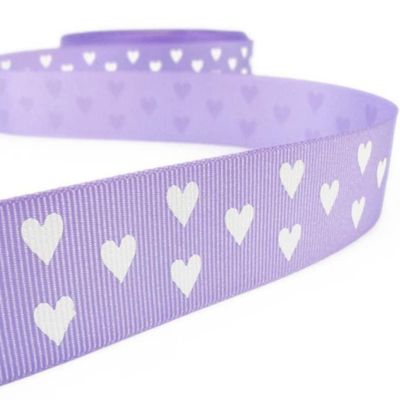 1 Pcs 7/8"W Grosgrain Ribbon Light Purple Lavender White Hearts 5 Yards, Ribbon for Gift Wrapping | #AA120RK