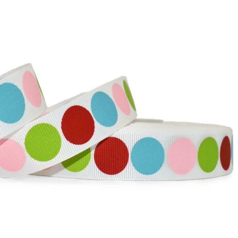 1 Pcs 7/8"W Grosgrain Ribbon Blue Pink Red Green Polka Dots White 5 Yards, Polka Dot Ribbon for Gift Wrapping | #AA120RK