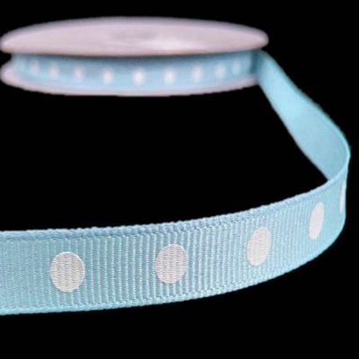 1 Pcs 3/8"W Grosgrain Ribbon Light Blue White Dotted Polka Dot 5 Yards, Polka Dot Ribbon for Gift Wrapping | #AA120RK