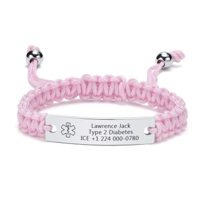 XUANPAI Medical Alert Bracelet for Women-Free Personalized Handmade Adjustable Braided Rope Mens /Medical ID Men Women/Medical Identification pink