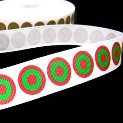 1 Pcs 7/8"W Bullseye Polka Dot Grosgrain Ribbon White Red Green 5 Yards, Ribbon for Gift Wrapping | #AA120RK