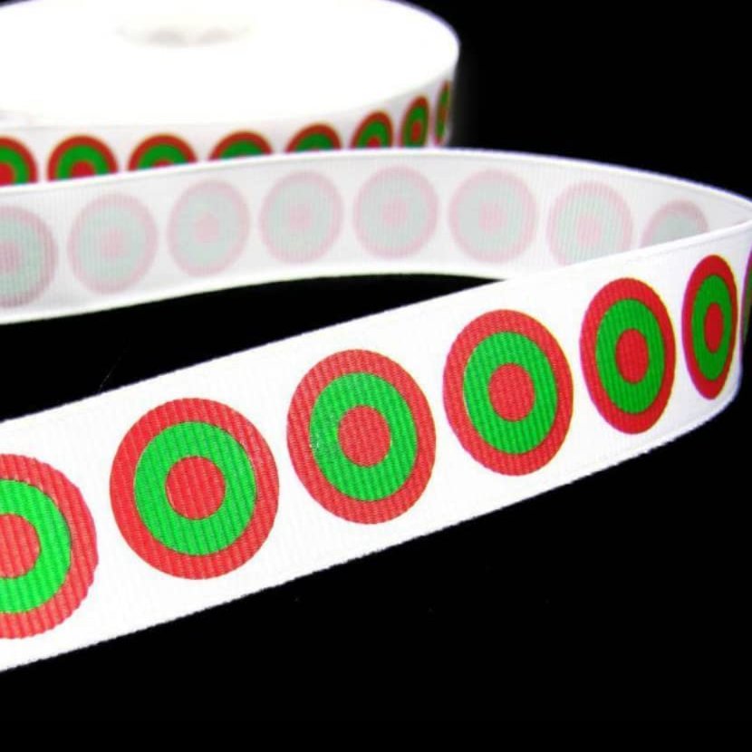 1 Pcs 7/8"W Bullseye Polka Dot Grosgrain Ribbon White Red Green 5 Yards, Ribbon for Gift Wrapping | #AA120RK