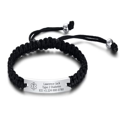 XUANPAI Medical Alert Bracelet for Women-Free Personalized Handmade Adjustable Braided Rope Bracelet for Mens/Medical ID Bracelet for Men Women/Medical ID Identification Bracelet